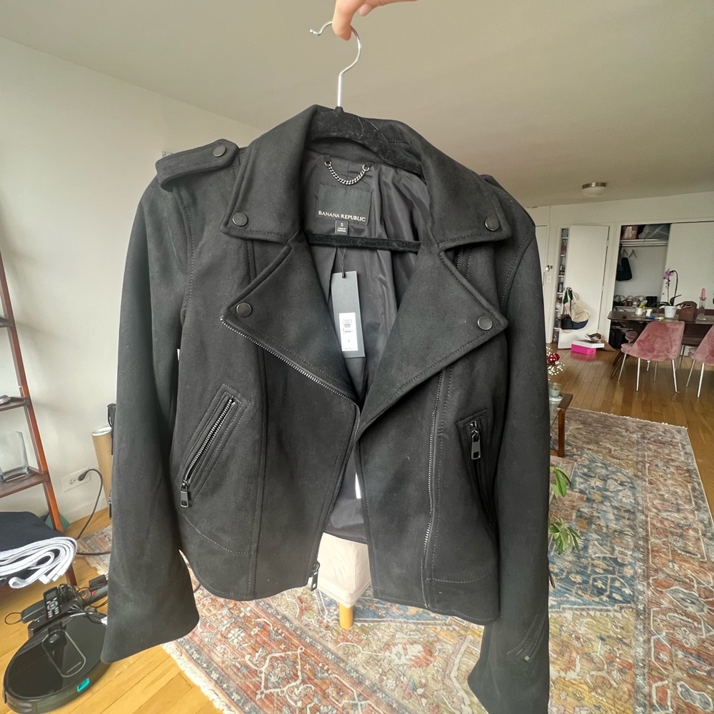Vegan Suede Moto Jacket NWT in Black, Size Small